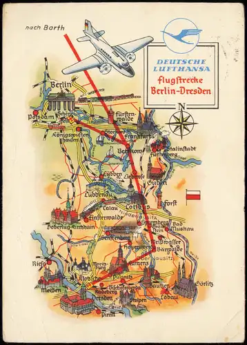DEUTSCHE LUFTHANSA DDR Strecke Bwerlin Dresden A. Hoppe 1958 A. Hoppe: