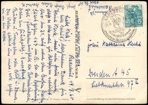 DEUTSCHE LUFTHANSA DDR Strecke Bwerlin Dresden A. Hoppe 1958 A. Hoppe: