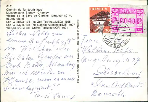 Ansichtskarte  Verkehr & Eisenbahn Dampflok der Museumbahn Blonay-Chamby 1981