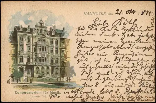 Ansichtskarte Hannover Lavestraße Conservatorium für Musik 1899