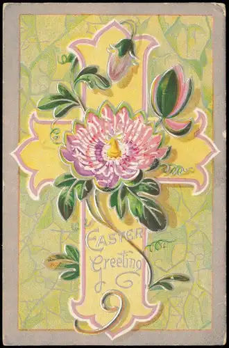 Glückwunsch Ostern / Eastern US Card Flowers Jugenstil 1908 Silberrand