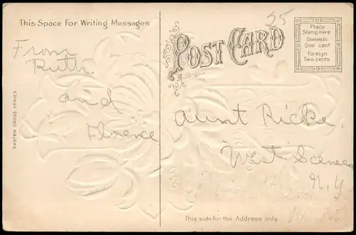 Glückwunsch Ostern / Eastern US Card Flowers Jugenstil 1908 Silberrand