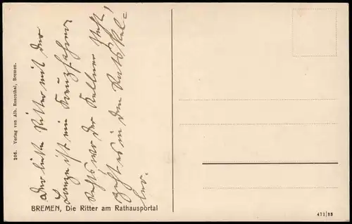 Ansichtskarte Bremen Rathaus Ritter am Rathausportal 1920