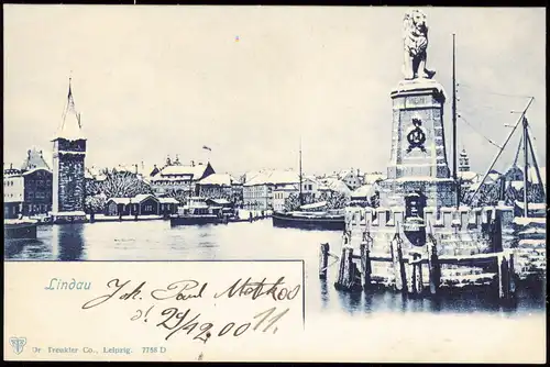 Ansichtskarte Lindau (Bodensee) Hafen im Winter Schnee 1912