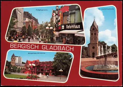 Bergisch Gladbach Mehrbildkarte mit Fußgängerzone  Bürgerhaus mit Kirche 1980