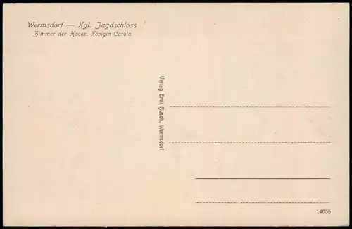 Ansichtskarte Wermsdorf Jagdschloss - Zimmer Königin Carola 1909