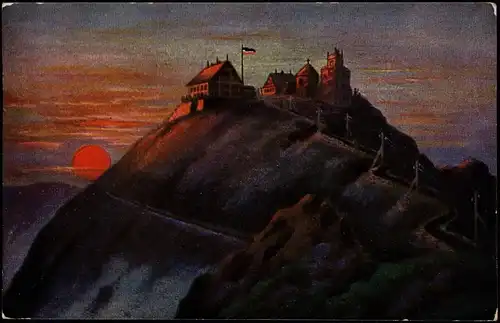 Postcard Krummhübel Karpacz Observatorium - Schneekoppe - Künstlerkarte 1923