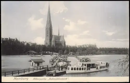 Ansichtskarte Hamburg Alsterpartie Kuhmühlenteich Fahrgastboot 1905