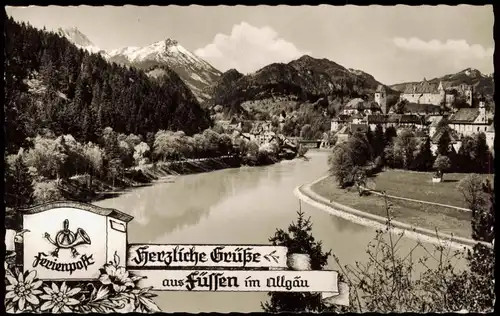 Ansichtskarte Füssen Höhenluftkurort mit Forggensee und Hochgebirge 1960