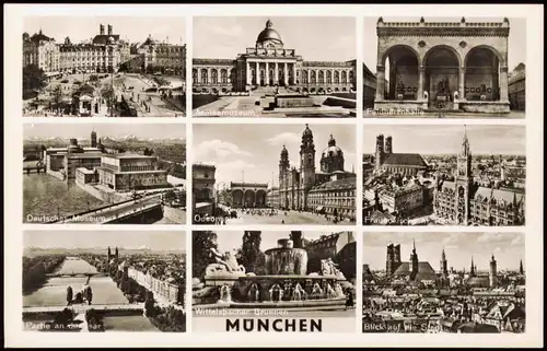 München MB-AK 9 Fotos ua. Feldherrnhalle, Dt. Museum, Karlsplatz uvm. 1940