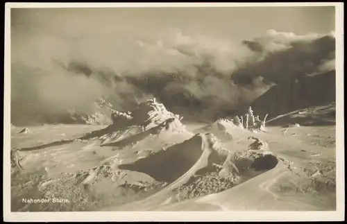 Postcard .Tschechien Riesengebirge Krkonoše Nahender Sturm Schnee 1930