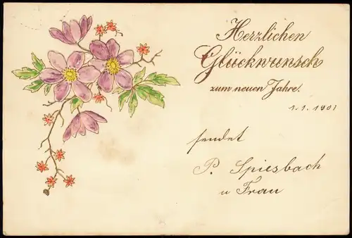 Ansichtskarte  Neujahr Sylvester New Year Blumen Gold 1900 Prägekarte