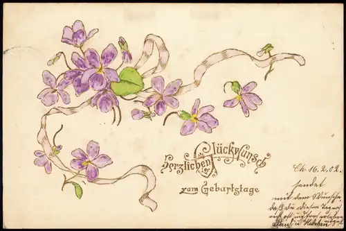 Glückwunsch Geburtstag Birthday Blumen Gold 1902 Goldrand/Prägekarte