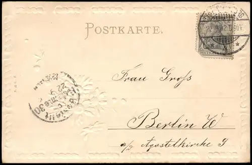 Glückwunsch Geburtstag Birthday feine Blumenzeichnung Gold 1902  Prägekarte