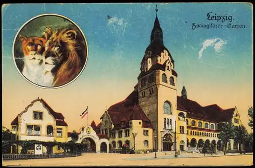 Ansichtskarte Leipzig Zoo Eingang - Löwen 2 Bild 1914