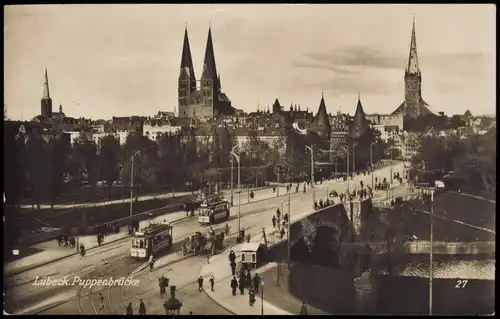 Ansichtskarte Lübeck Puppenbrücke - Straßenbahn 1928