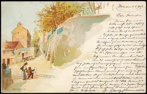 CPA Paris Boulevard Montmartre Künstlerkarte Maler 1902