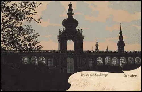 Innere Altstadt-Dresden Dresdner Zwinger - Künstlerkarte 1908 Silber-Effekt