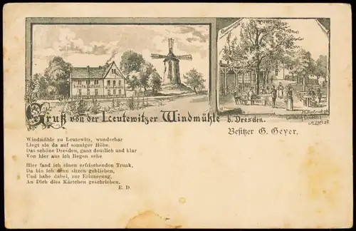 Ansichtskarte Leutewitz-Dresden 2 Bild Restaurant und Windmühle 1909