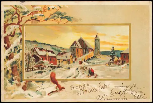 Ansichtskarte  Neujahr Sylvester New Year Winterstadt 1902 Passepartout