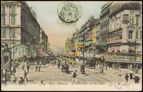 CPA Marseille La Cannebière vue du Cours 1908