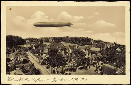 Ansichtskarte Hartha 1. Mai Zeppelin Luftschiff über der Stadt 1933