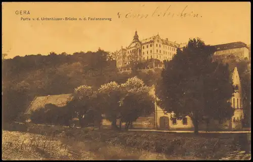 Ansichtskarte Gera Partie v. d. Untenhäuser-Brücke n. d. Faulenzerweg 1905