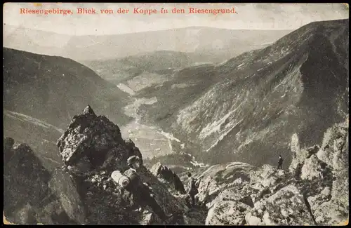Petzer Pec pod Sněžkou Wanderer  Schneekoppe in den Riesengrund 1909