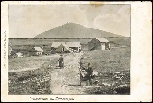 Postcard Krummhübel Karpacz Wiesenbaude mit Schneekoppe. 1908