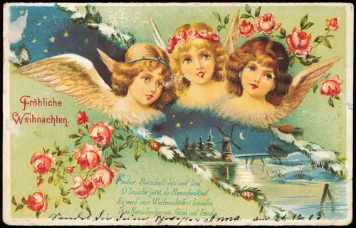 Ansichtskarte  Weihnachten - Christmas Engel Windmühle 1903