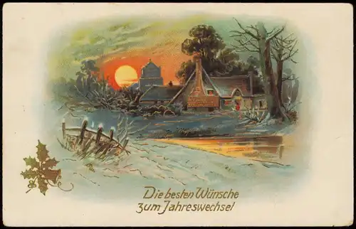 Ansichtskarte  Neujahr Sylvester New Year Am Rande der Stadt 1913 Goldrand
