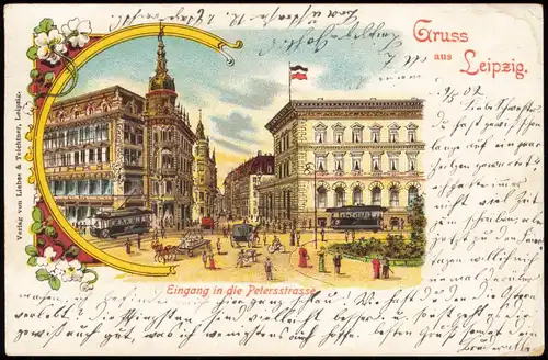 Ansichtskarte Litho AK Leipzig Petersstrasse Gruss aus... 1902