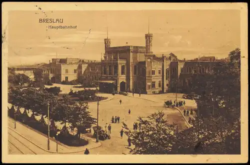 Postcard Breslau Wrocław Hauptbahnhof 1920