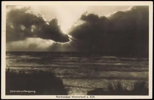 Ansichtskarte Westerland-Sylt Sonnenuntergang. Strand 1928