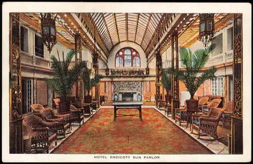 Postcard New York City HOTEL ENDICOTT SUN PARLOR 1939