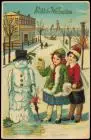 Ansichtskarte  Weihnachten - Christmas Junge, Mädchen - Schneemann 1913