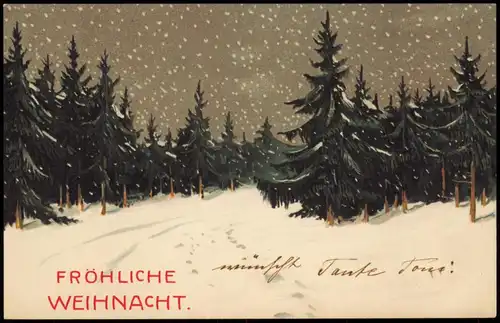 Weihnachten - Christmas Tannenbäume im Winter Künstlerkarte 1911