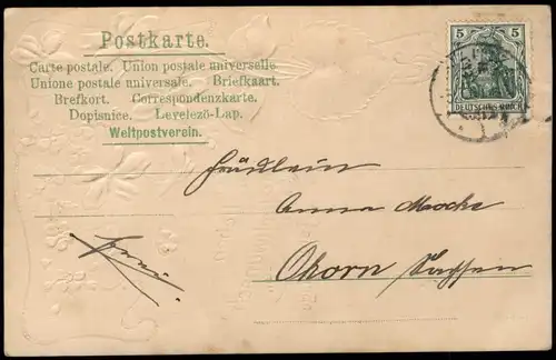 Glückwunsch Geburtstag Birthday Jugenstil Ornament Veilchen 1909 Prägekarte