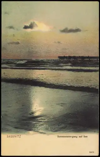 Ansichtskarte Sassnitz Sonnenuntergang auf See. Stimmungsbild Ostsee 1904