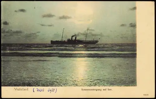 Borkum Dampfer - Sonnenuntergang Ansichtskarte LK Leer Ostfriesland 1905