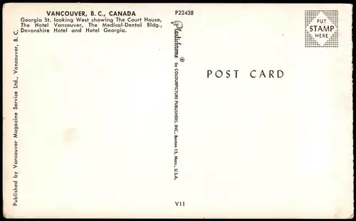 Postcard Vancouver Stadt-Panorama Georgia St. looking West 1960
