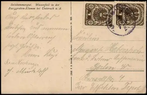 Unterach am Attersee Salzkammergut Wasserfall   bei Unterach a. A. 1910/1906