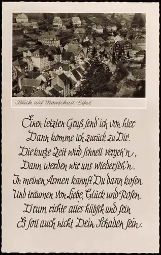 Ansichtskarte Monschau/Eifel Montjoie Panorama-Ansicht (mit Text/Verse) 1960