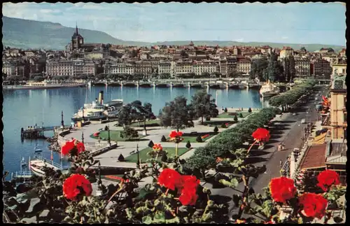Genf Genève Panorama-Ansicht Le Quai du Mont-Blanc et la Rade 1959