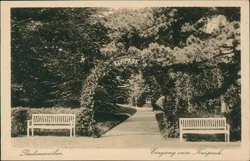 Ansichtskarte Badenweiler Eingang zum KURPARK 1920