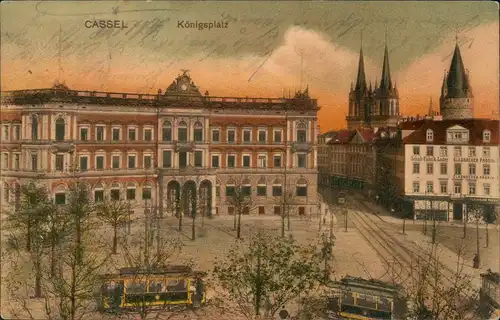 Ansichtskarte Kassel Königsplatz, Gebäude, Tram Straßenbahn 1911