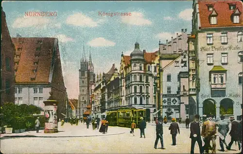 Nürnberg Königsstraße, Hotel, Litfaßsäule, Tram Straßenbahn 1910