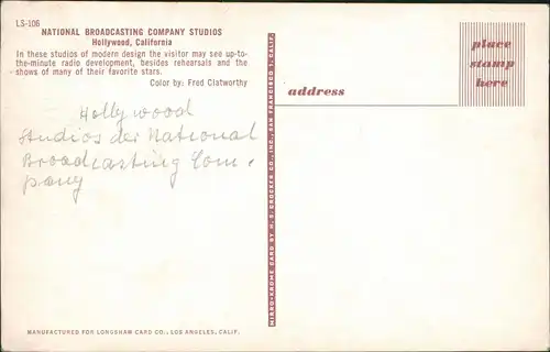 Postcard Hollywood NATIONAL BROADCASTING COMPANY STUDIOS 1960