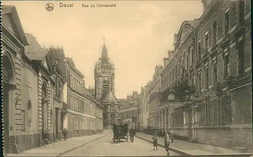Douai Dowaai Straßenansicht, Pferde-Fuhrwerk, Rue de l'Université 1910