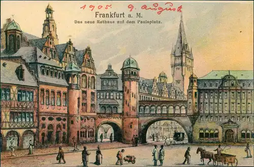 Frankfurt am Main Das neue Rathaus anf dem Paulsplatz (Künstlerkarte) 1905